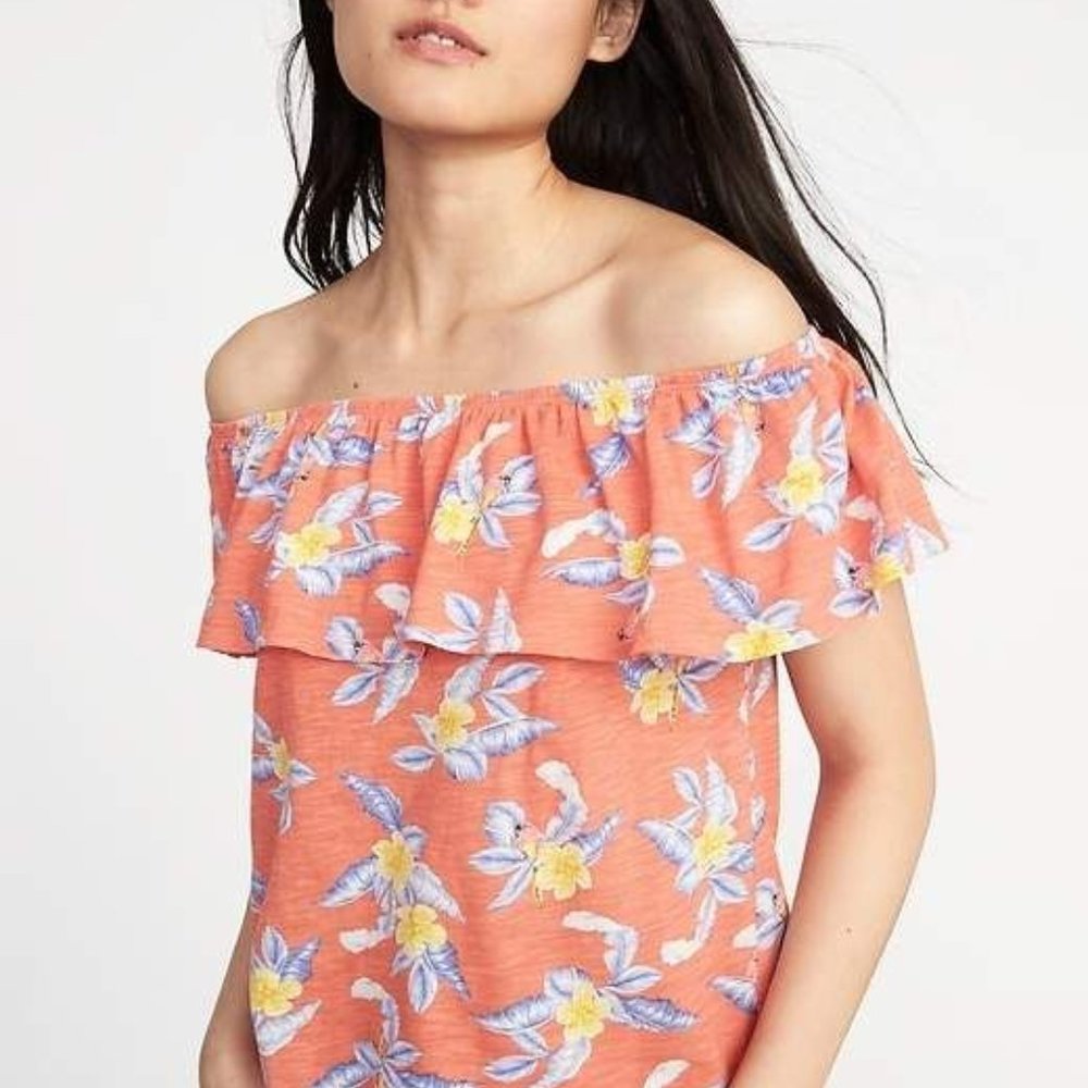 Old Navy Off Shoulder Ruffle Floral Shirt
